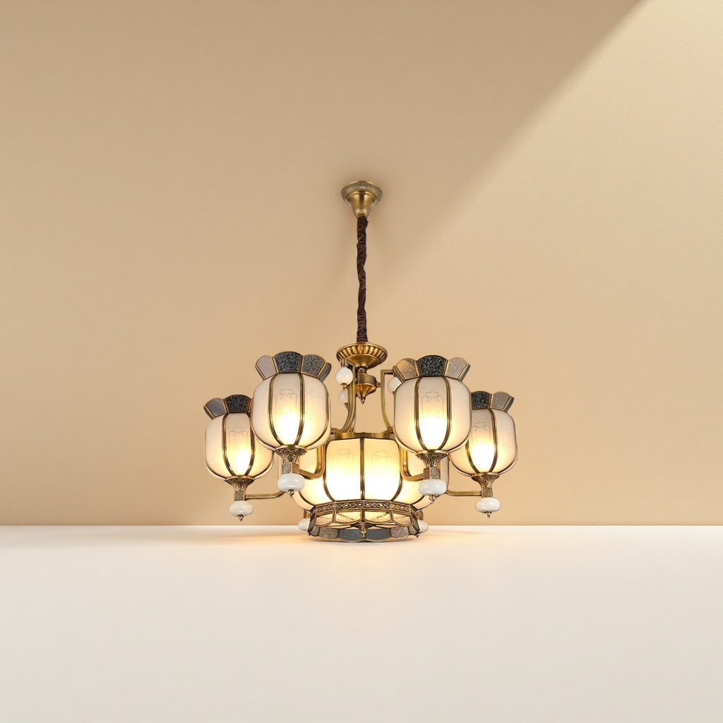 Golden ancient-style chandelier for living room and bedroom Chinese-style decoration, 30cm diameter details Picture