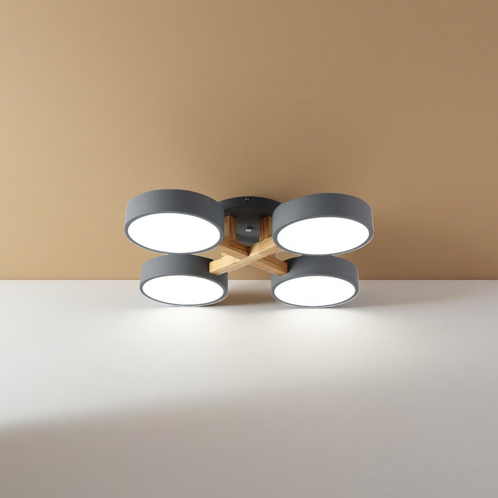 The grey four-lamp ceiling lamp has a simple and modern lampshade for living room and bedroom lighting Specification image