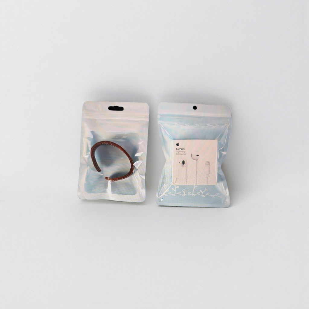 White packaging bag with brown woven lanyard Apple EarPods Lightning interface headphones