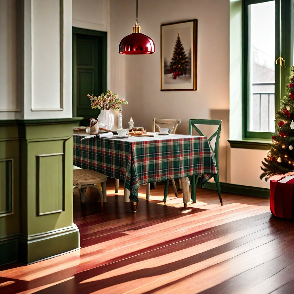 Green red and white checkered tablecloth, anti-slip and waterproof PVC tabletop protection fabric, home dining room and kitchen tablecloth details Picture