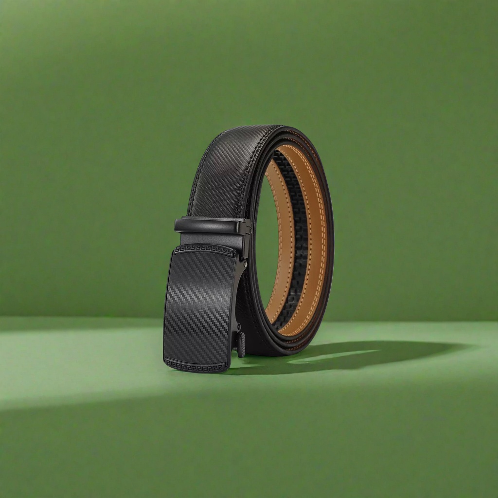 Black carbon fiber textured men's belt, fashionable business casual belt details Picture
