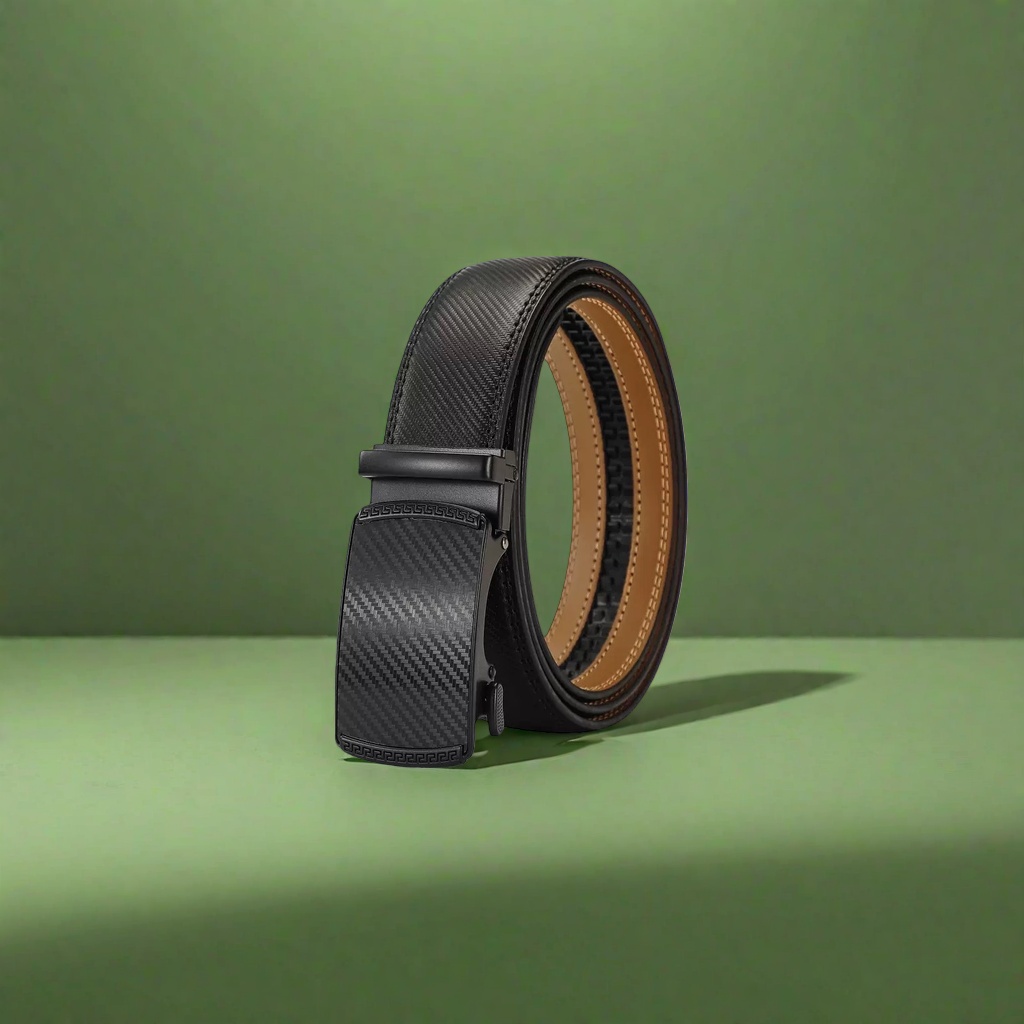 Black carbon fiber textured men's belt, fashionable business casual belt Specification image