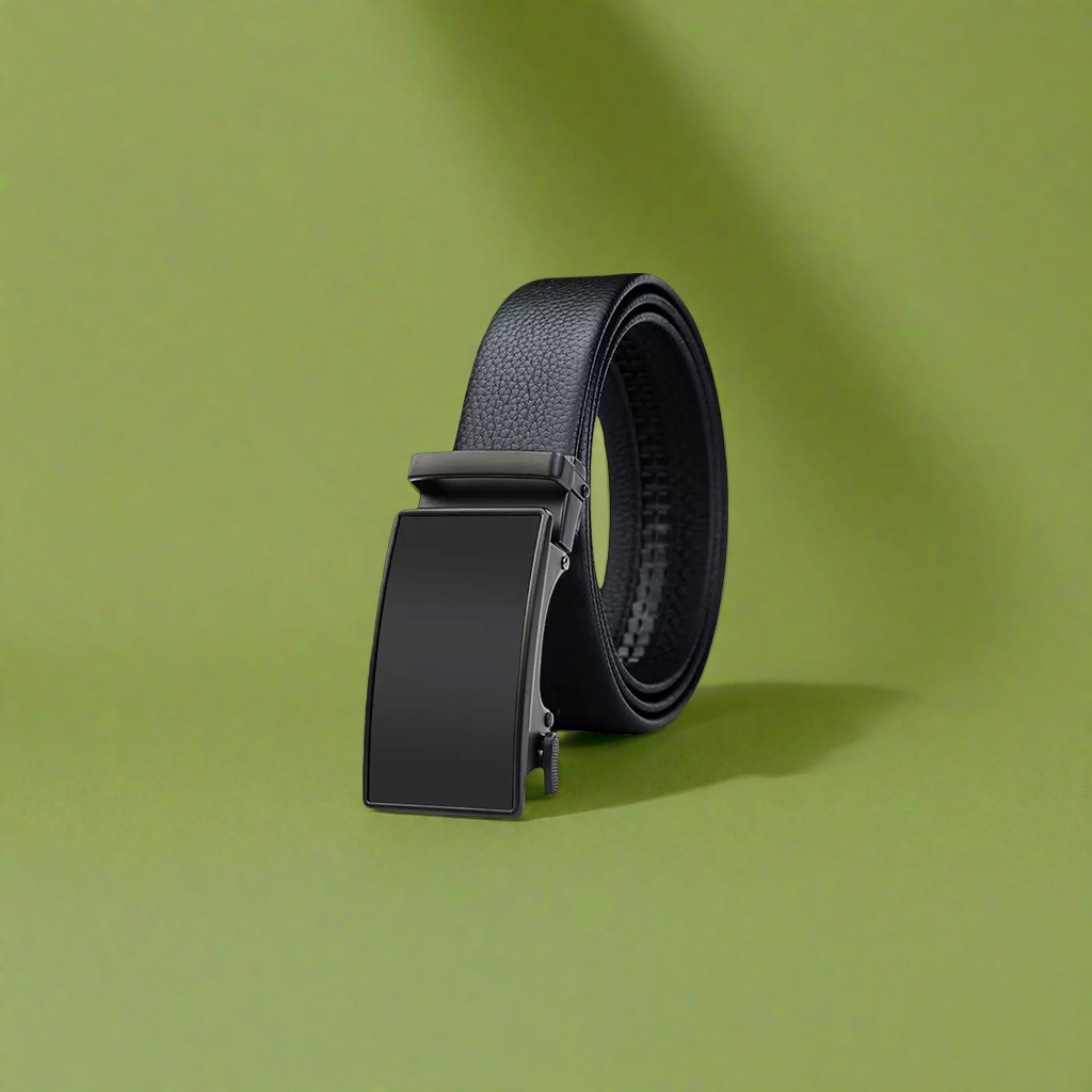 Black genuine leather business and casual belt for men, 3.5cm wide, adjustable with automatic buckle Specification image