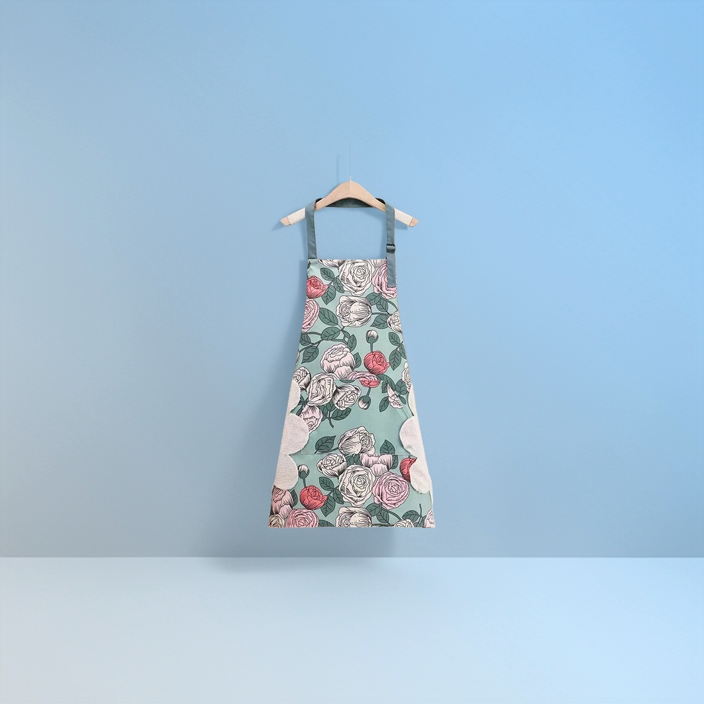 Blue background rose print apron, thickened oil-resistant kitchen home apron Application Scenario