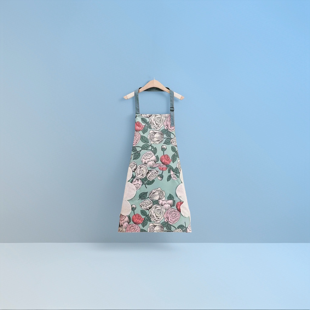 Blue background rose print apron, thickened oil-resistant kitchen home apron Specification image