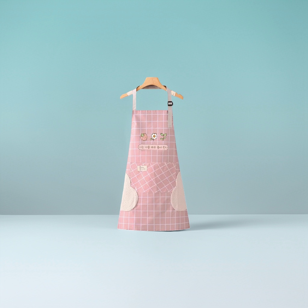 Pink checkered apron, kitchen oil-proof and water-proof, extended tie, adjustable pure cotton apron Application Scenario