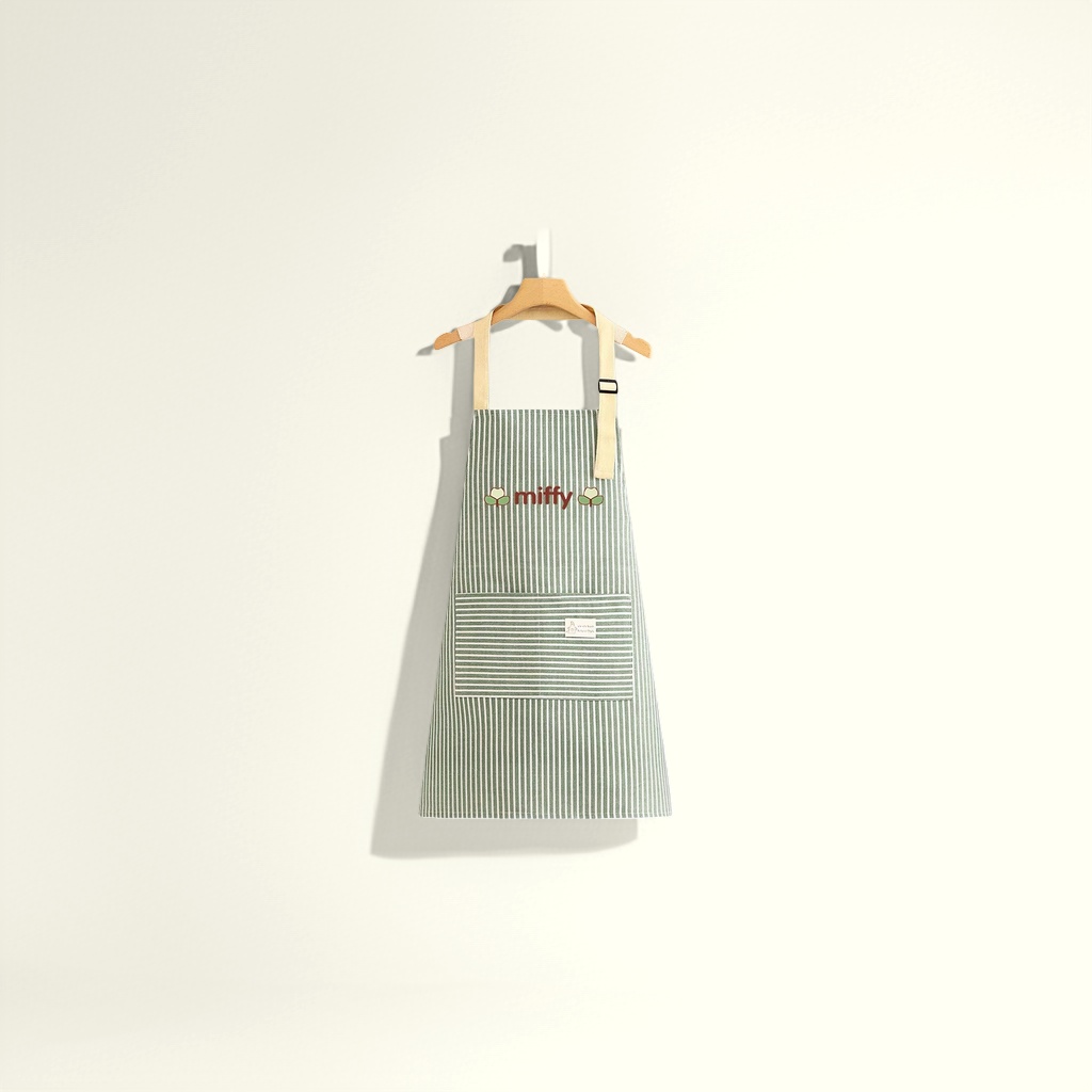 Green striped apron, thickened waterproof, suitable for both men and women in the kitchen, adjustable tie Specification image