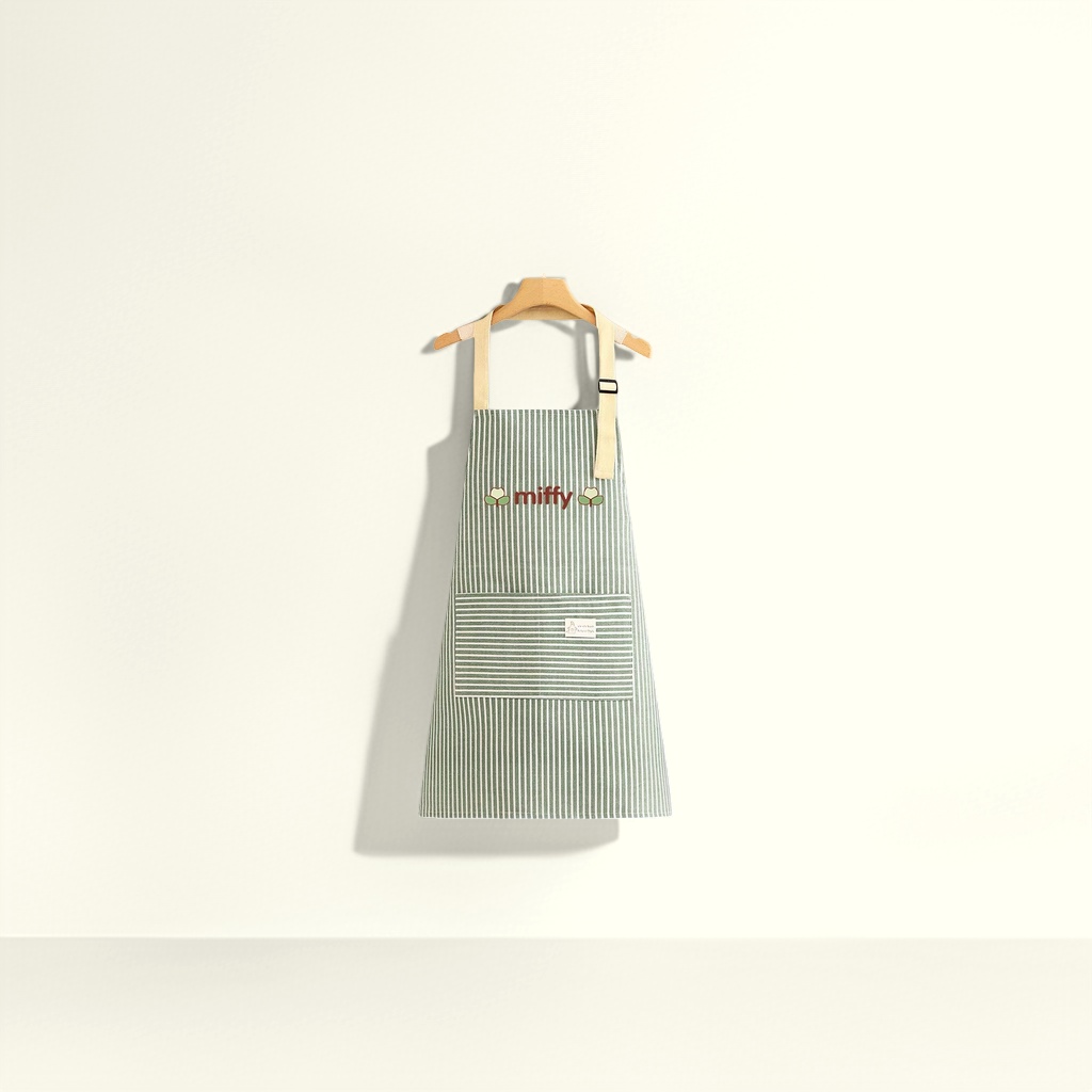 Green striped apron, thickened waterproof, suitable for both men and women in the kitchen, adjustable tie