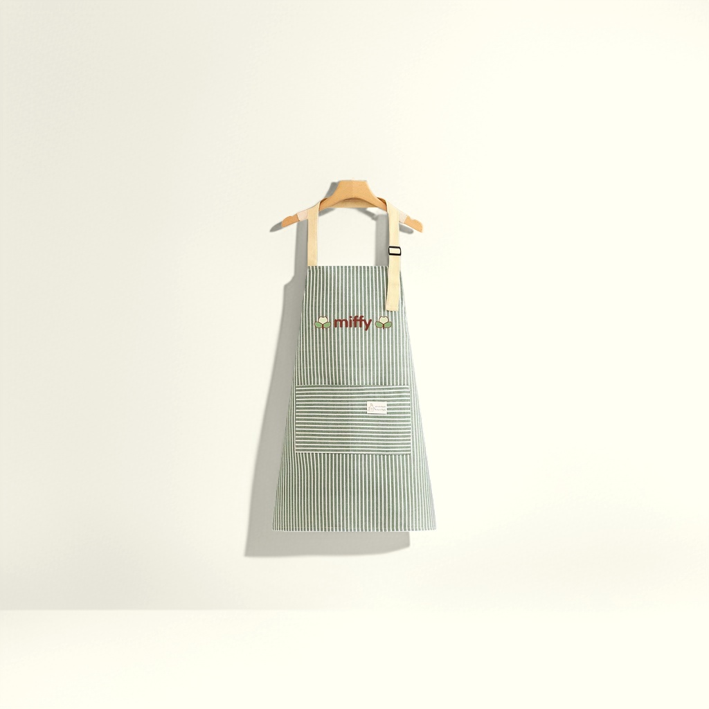 Green striped apron, thickened waterproof, suitable for both men and women in the kitchen, adjustable tie details Picture