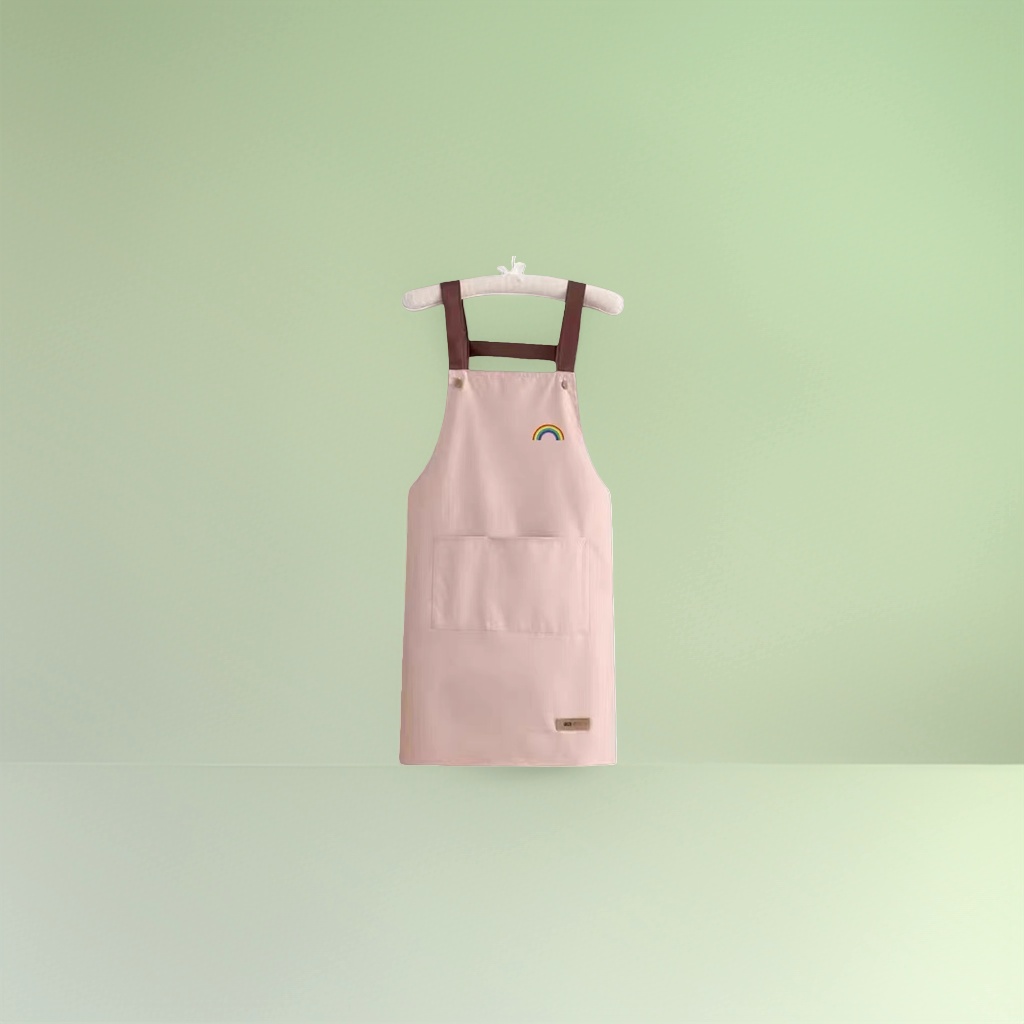 Pink apron kitchen oil-proof and water-proof extended lace-up adjustable women's home baking apron details Picture