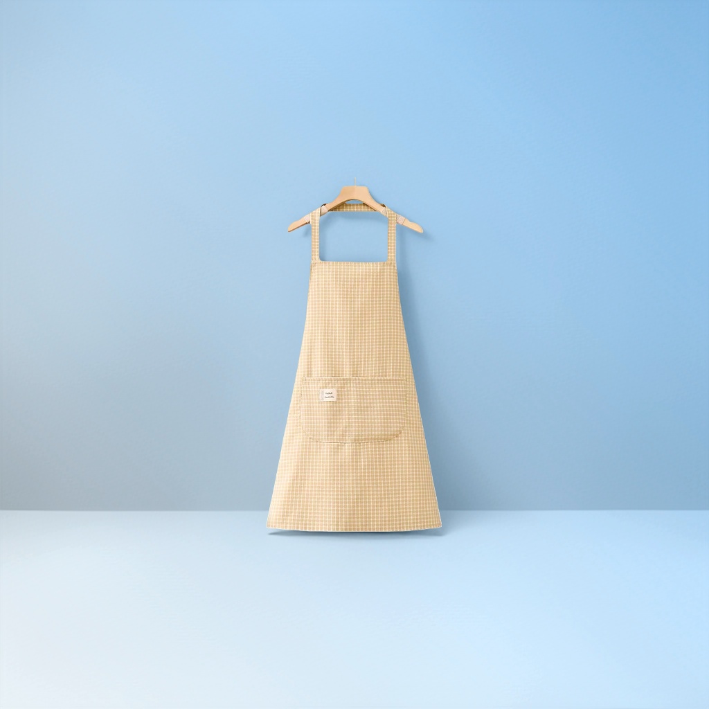 Beige checkered apron, kitchen oil-proof and water-proof, extended lace-up, pure cotton breathable Application Scenario