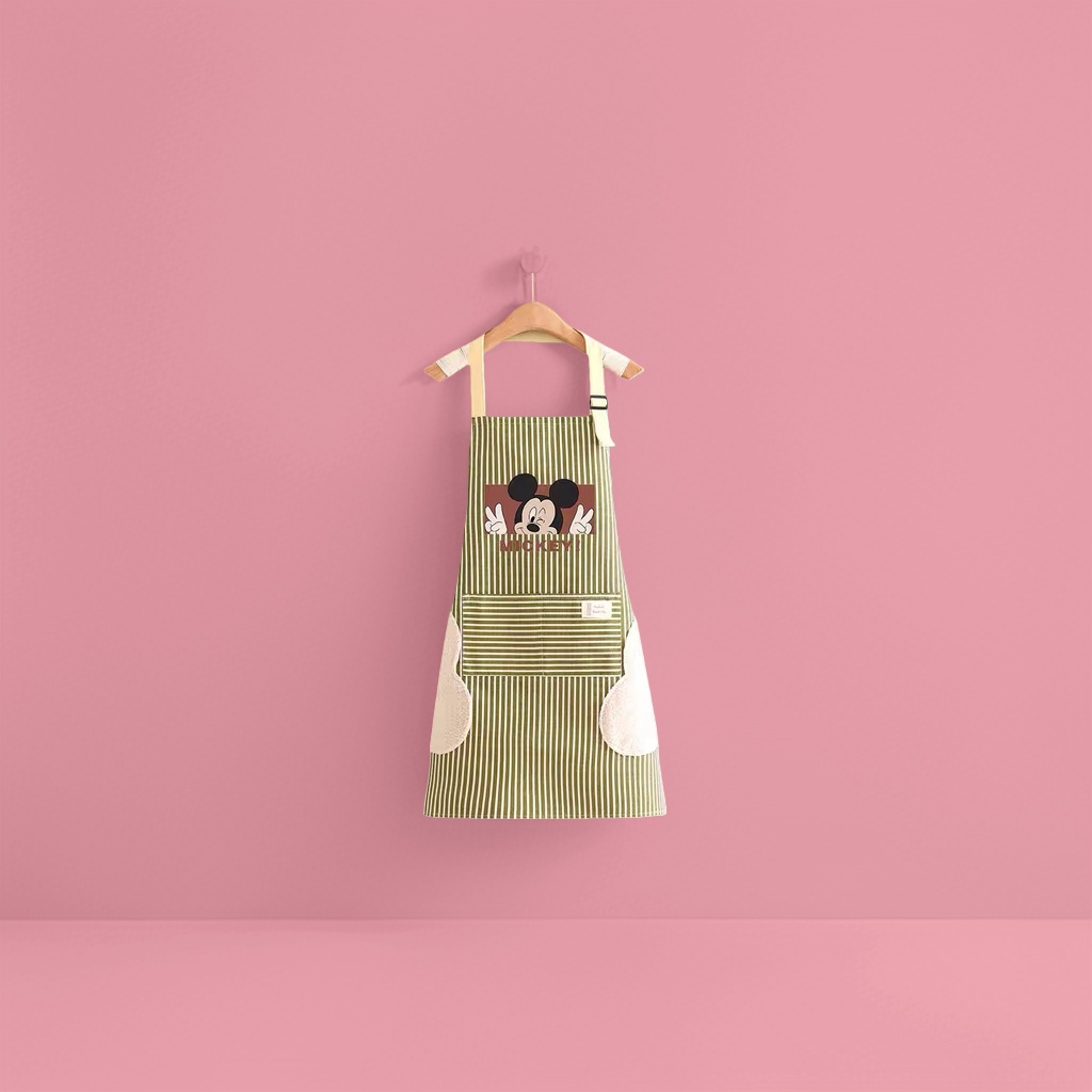 Mickey green striped apron, suitable for both children and adults, waterproof and oil-resistant kitchen baking apron details Picture