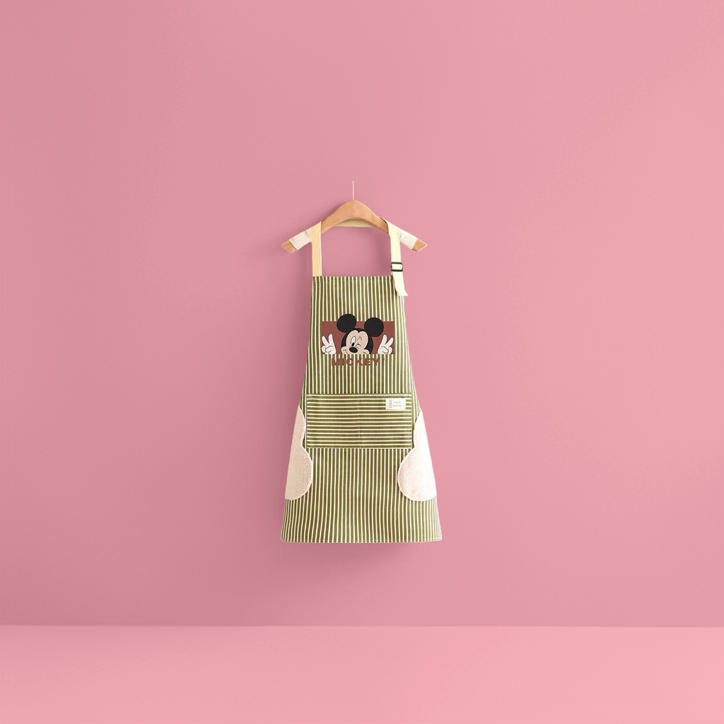 Mickey green striped apron, suitable for both children and adults, waterproof and oil-resistant kitchen baking apron Specification image