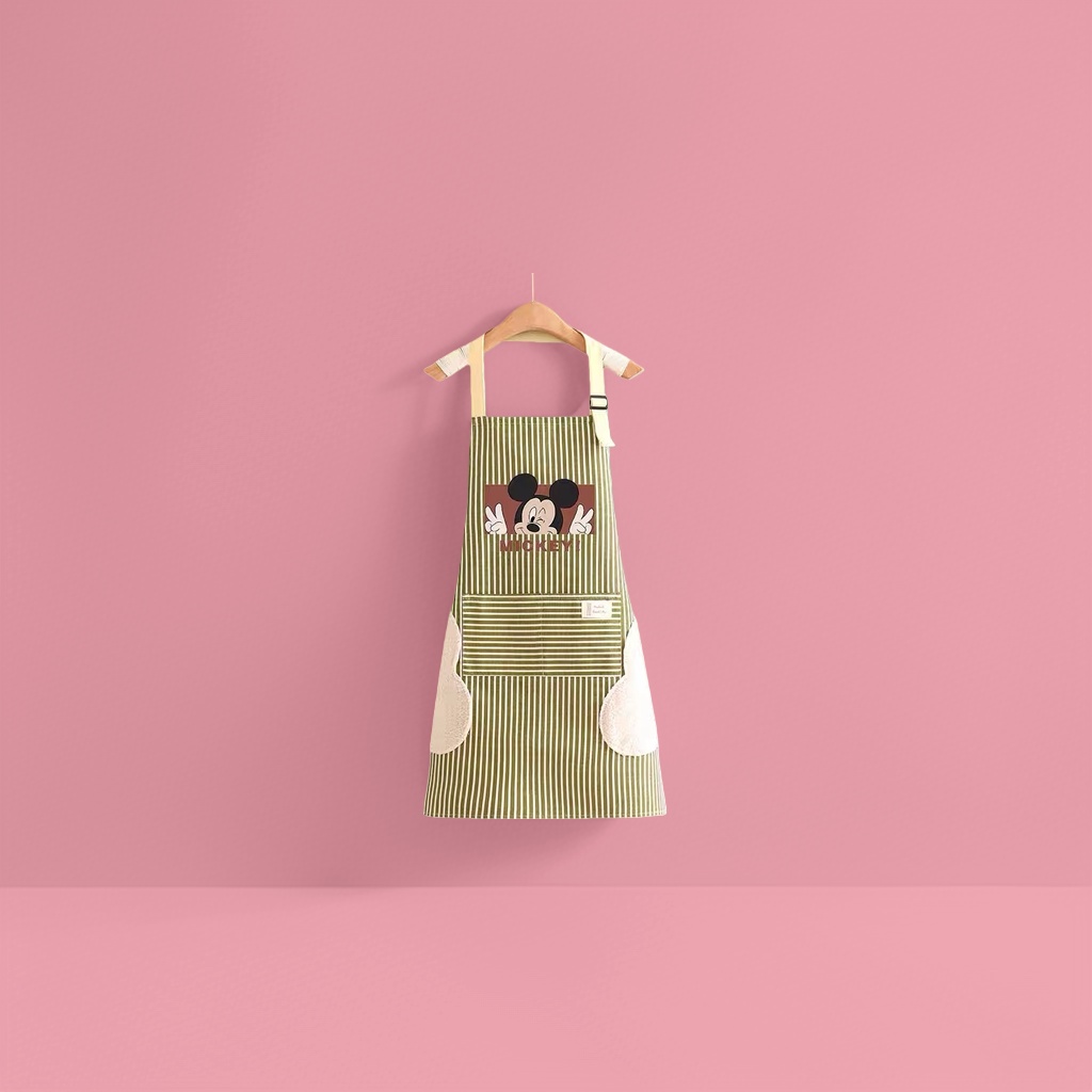 Mickey green striped apron, suitable for both children and adults, waterproof and oil-resistant kitchen baking apron