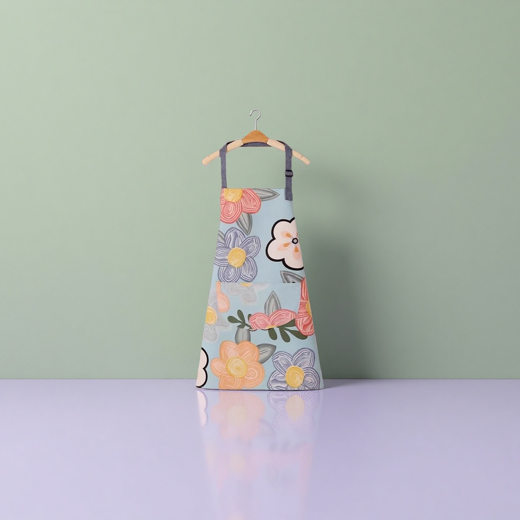 Colorful floral pattern apron, kitchen oil-proof and water-proof extended lace-up, made of cotton and linen Application Scenario