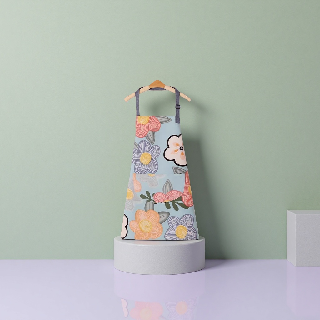 Colorful floral pattern apron, kitchen oil-proof and water-proof extended lace-up, made of cotton and linen