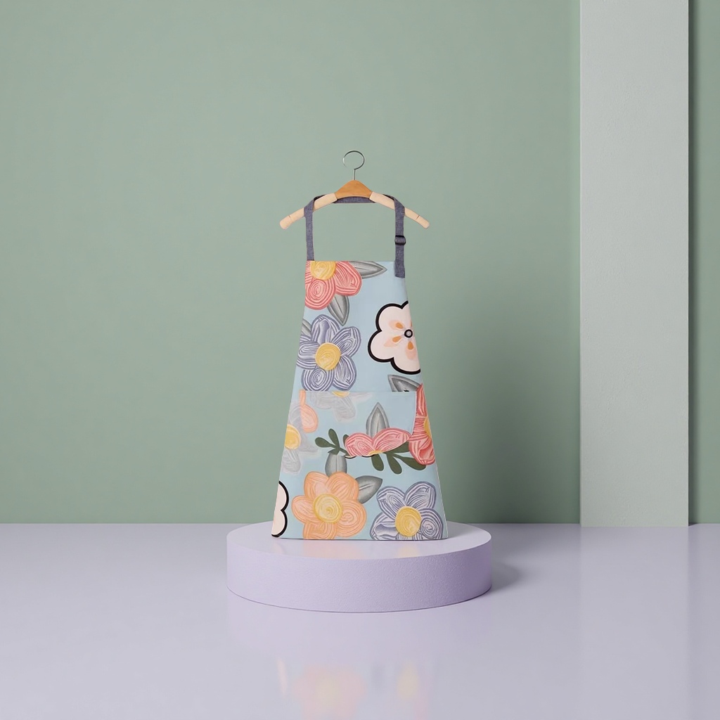 Colorful floral pattern apron, kitchen oil-proof and water-proof extended lace-up, made of cotton and linen details Picture