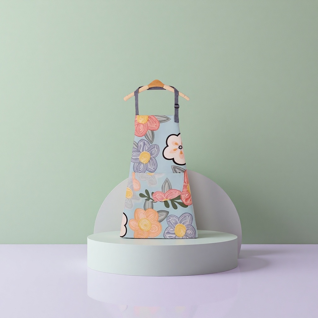 Colorful floral pattern apron, kitchen oil-proof and water-proof extended lace-up, made of cotton and linen Specification image