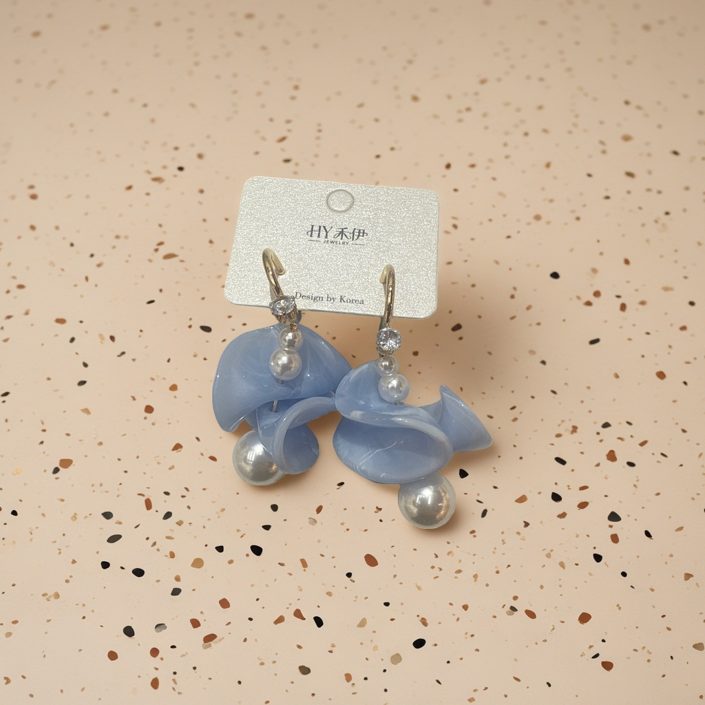 Pendientes de forma de flor azul claro adornado con perlas con cristal de lujo ligero orejeras Specification image