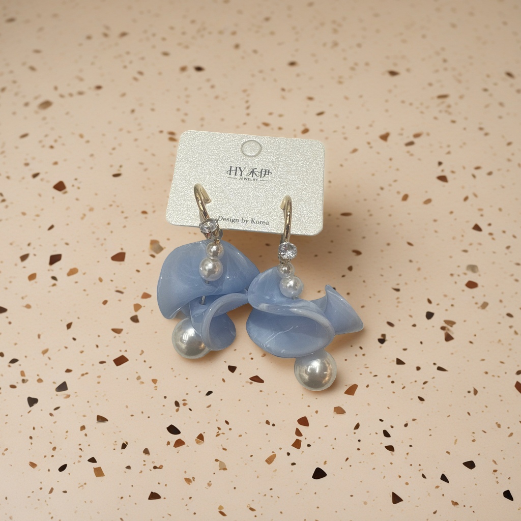 Pendientes de forma de flor azul claro adornado con perlas con cristal de lujo ligero orejeras details Picture