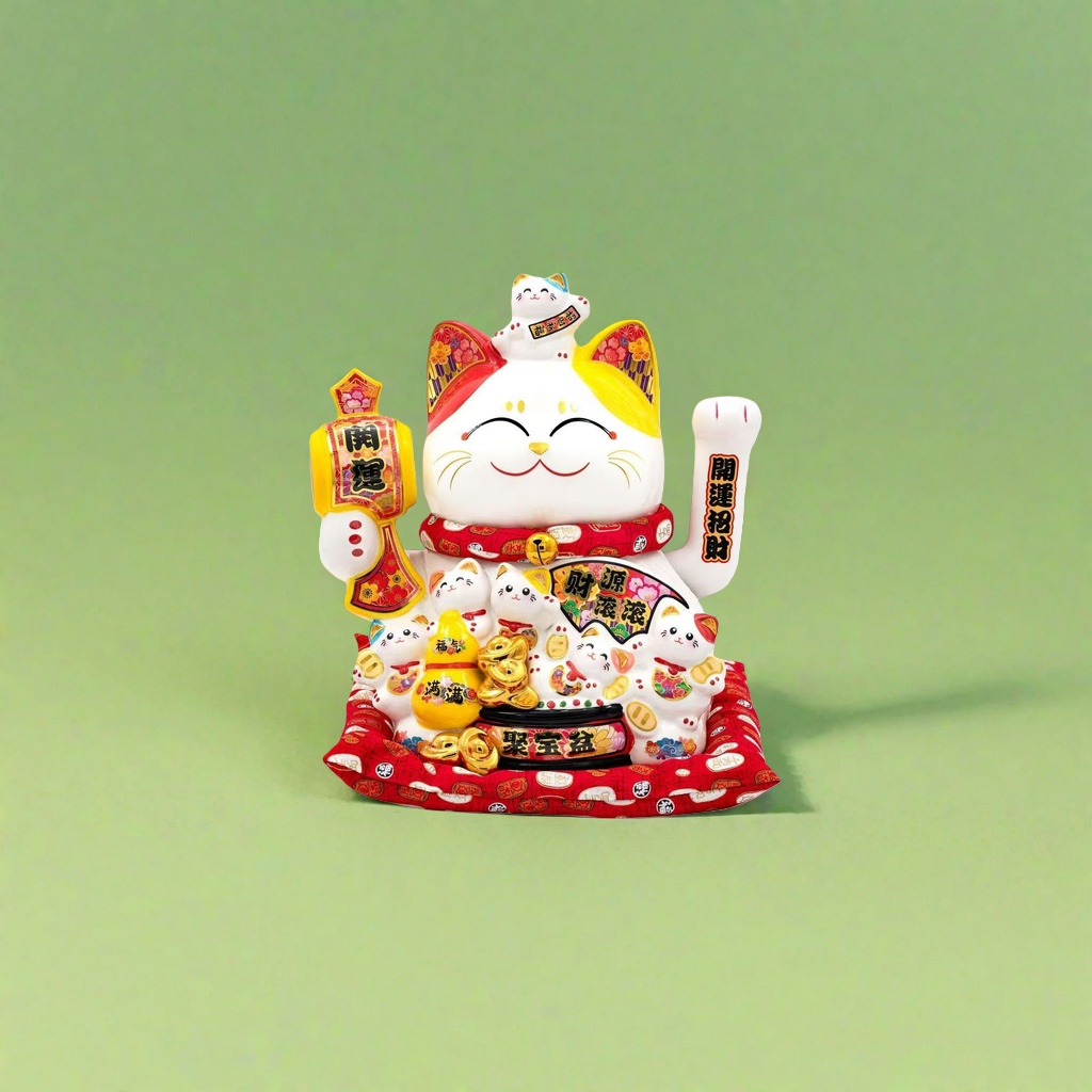 彩色招财猫摆件客厅玄关家居装饰吉祥物陶瓷摆设招财猫招财猫迷你招财猫前台图