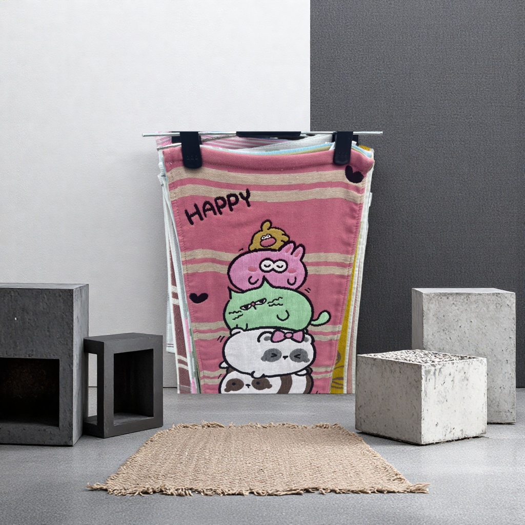 Pink striped cartoon children's absorbent towel, soft and skin-friendly home bathroom washbasin Specification image