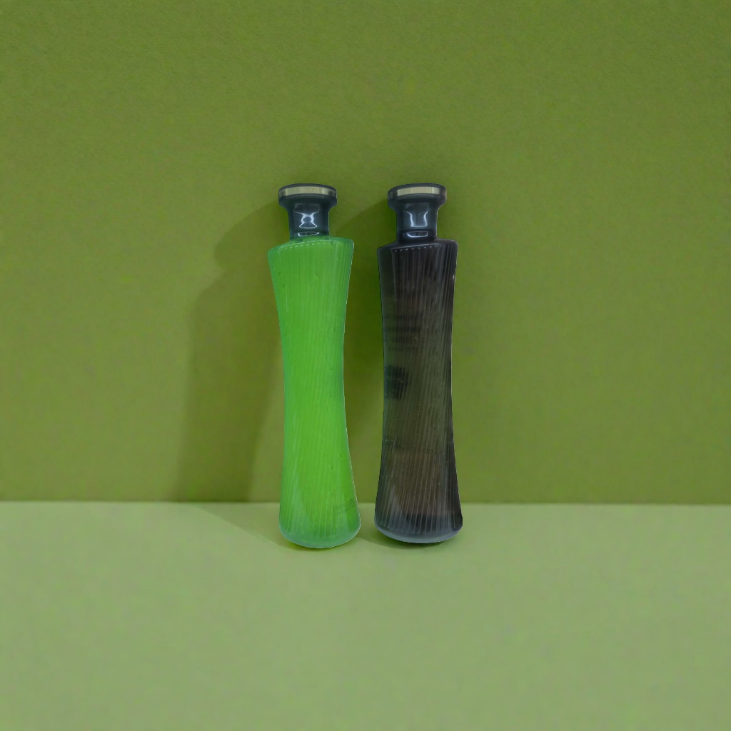 Green and dark brown striped bottle body for personal care products Specification image