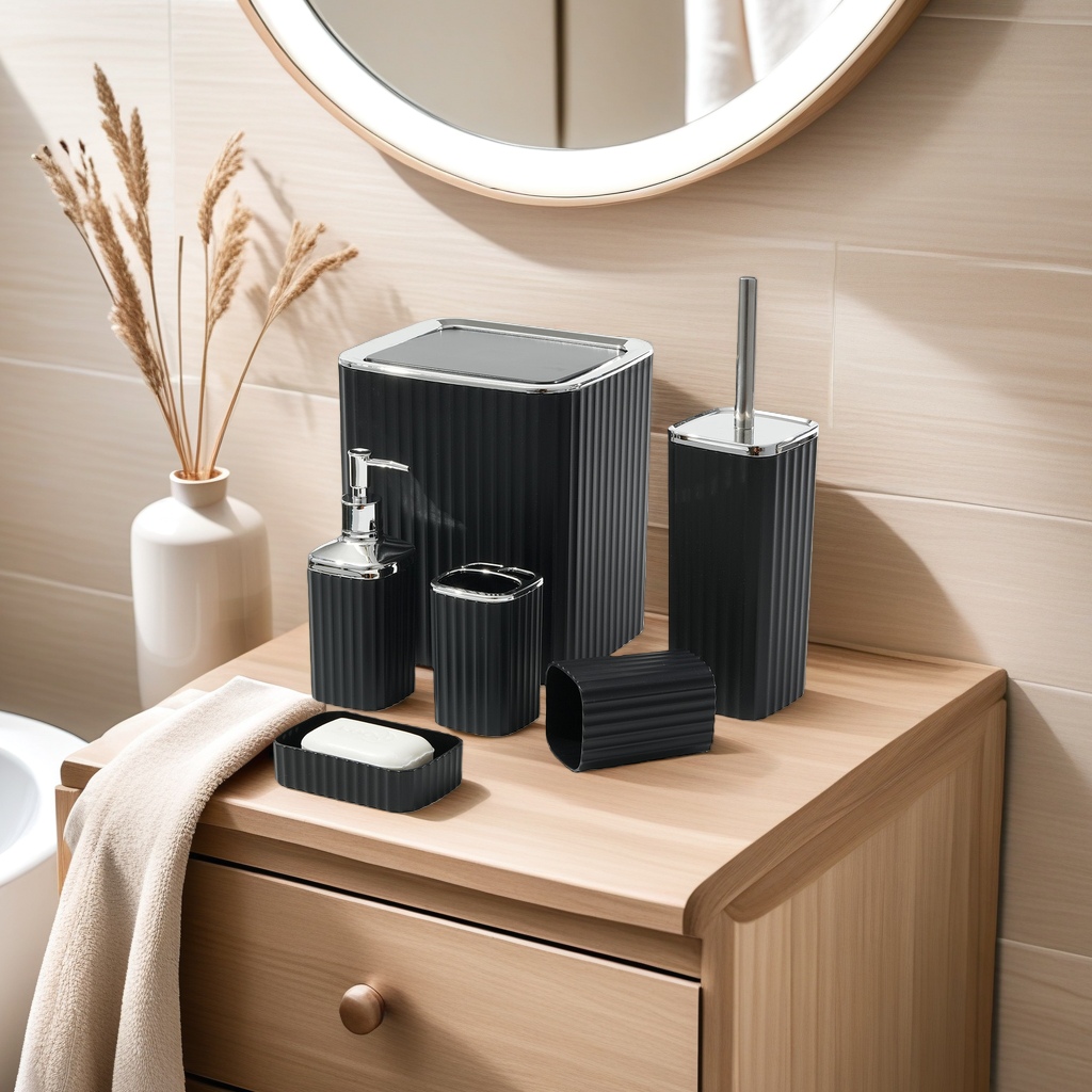 Black striped bathroom set, bathroom towel, bath towel and floor towel three-piece set, simple and modern details Picture
