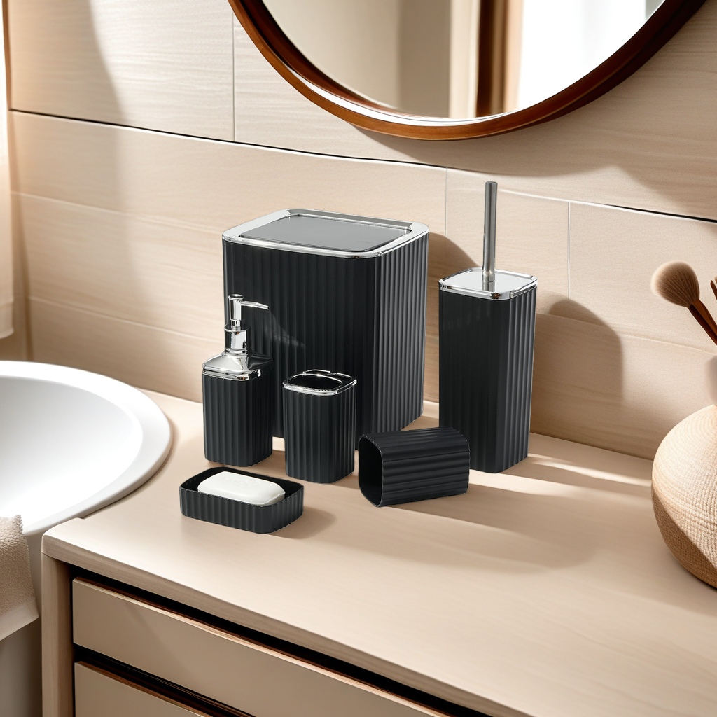Black striped bathroom set, bathroom towel, bath towel and floor towel three-piece set, simple and modern