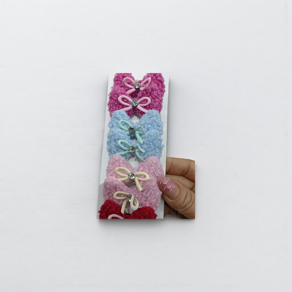 彩色毛绒蝴蝶结发夹套装 女童可爱头饰多色组合