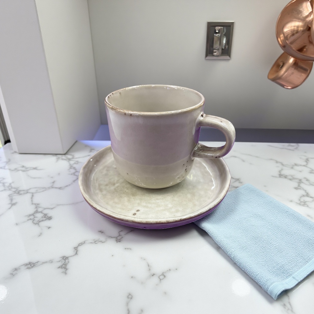 米白色陶瓷杯碟套装 家用简约茶杯咖啡杯带碟