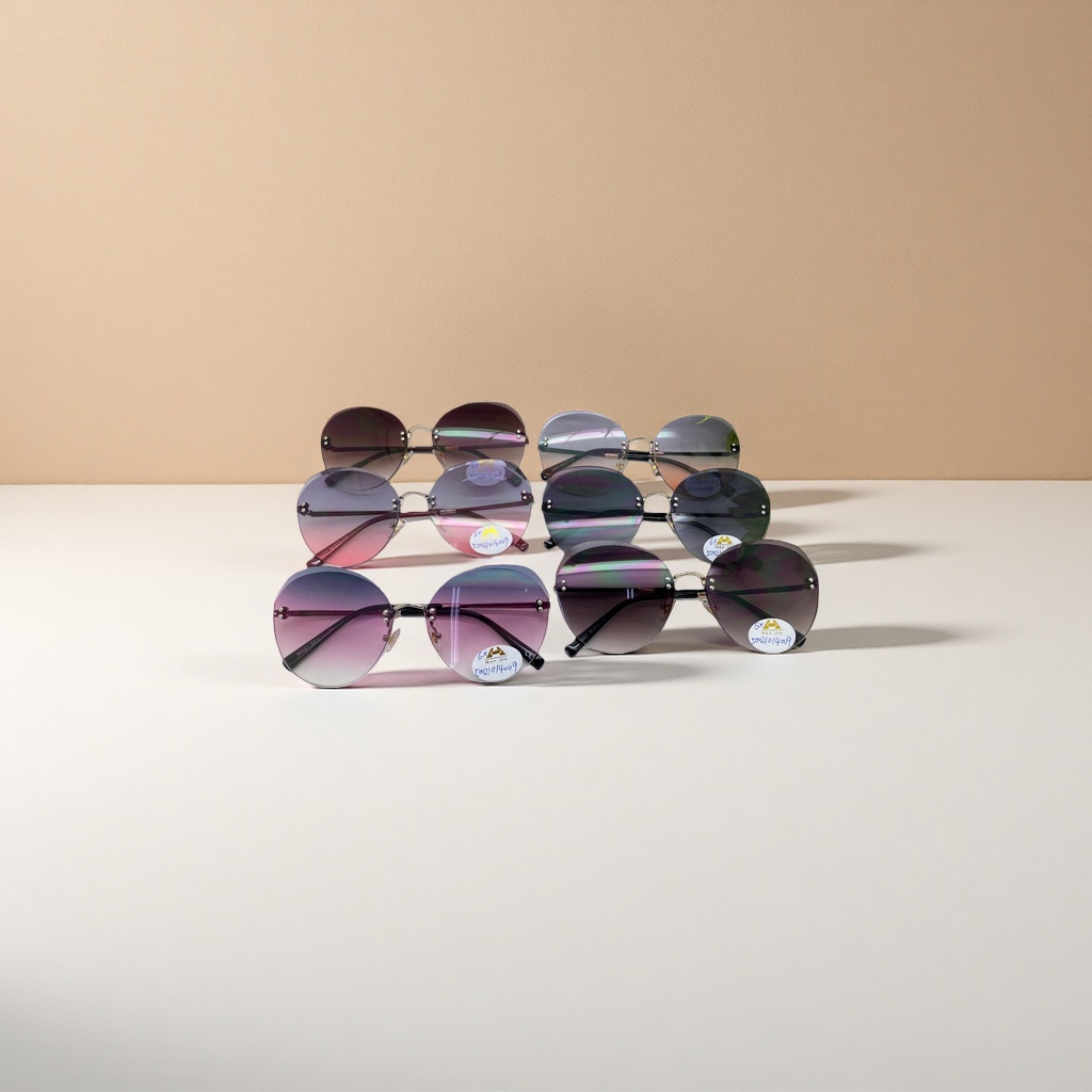 A variety of gradient frameless sunglasses, six-color oval cat-eye metal temple fashionable sunglasses Application Scenario