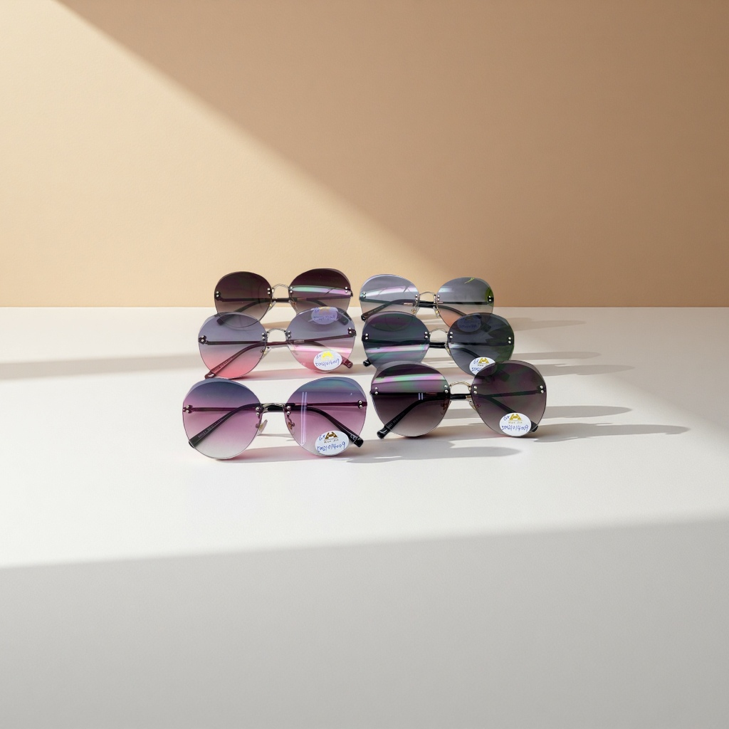 A variety of gradient frameless sunglasses, six-color oval cat-eye metal temple fashionable sunglasses details Picture