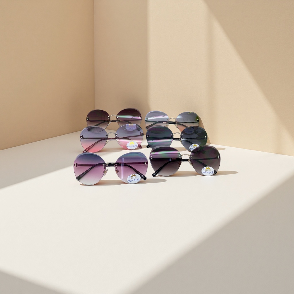 A variety of gradient frameless sunglasses, six-color oval cat-eye metal temple fashionable sunglasses Specification image
