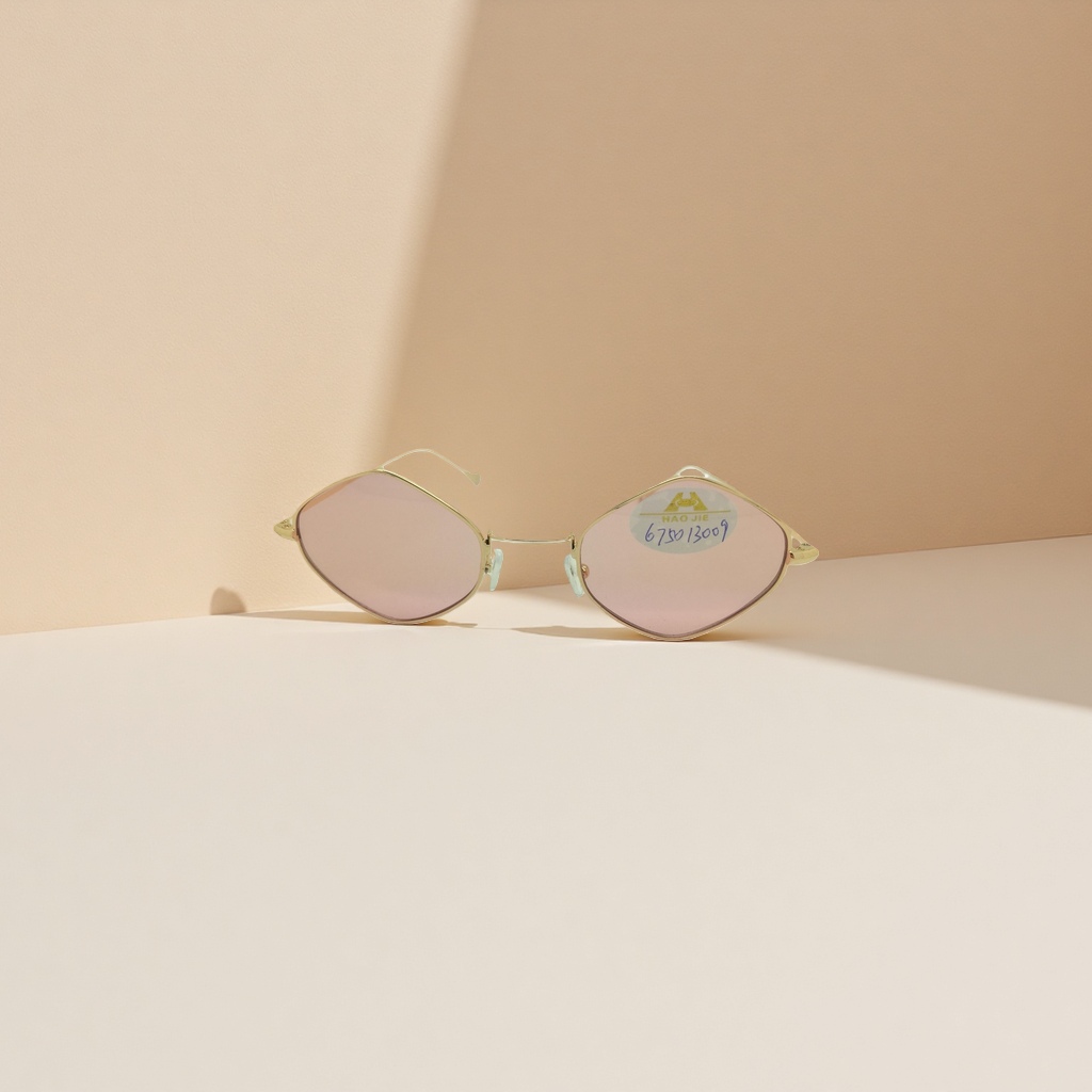 Golden thin-framed pink lens sunglasses, fashionable UV protection sunglasses for women details Picture