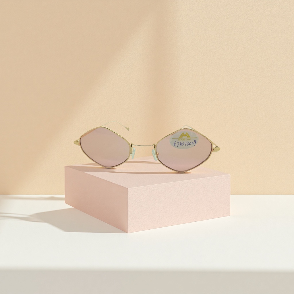 Golden thin-framed pink lens sunglasses, fashionable UV protection sunglasses for women Specification image