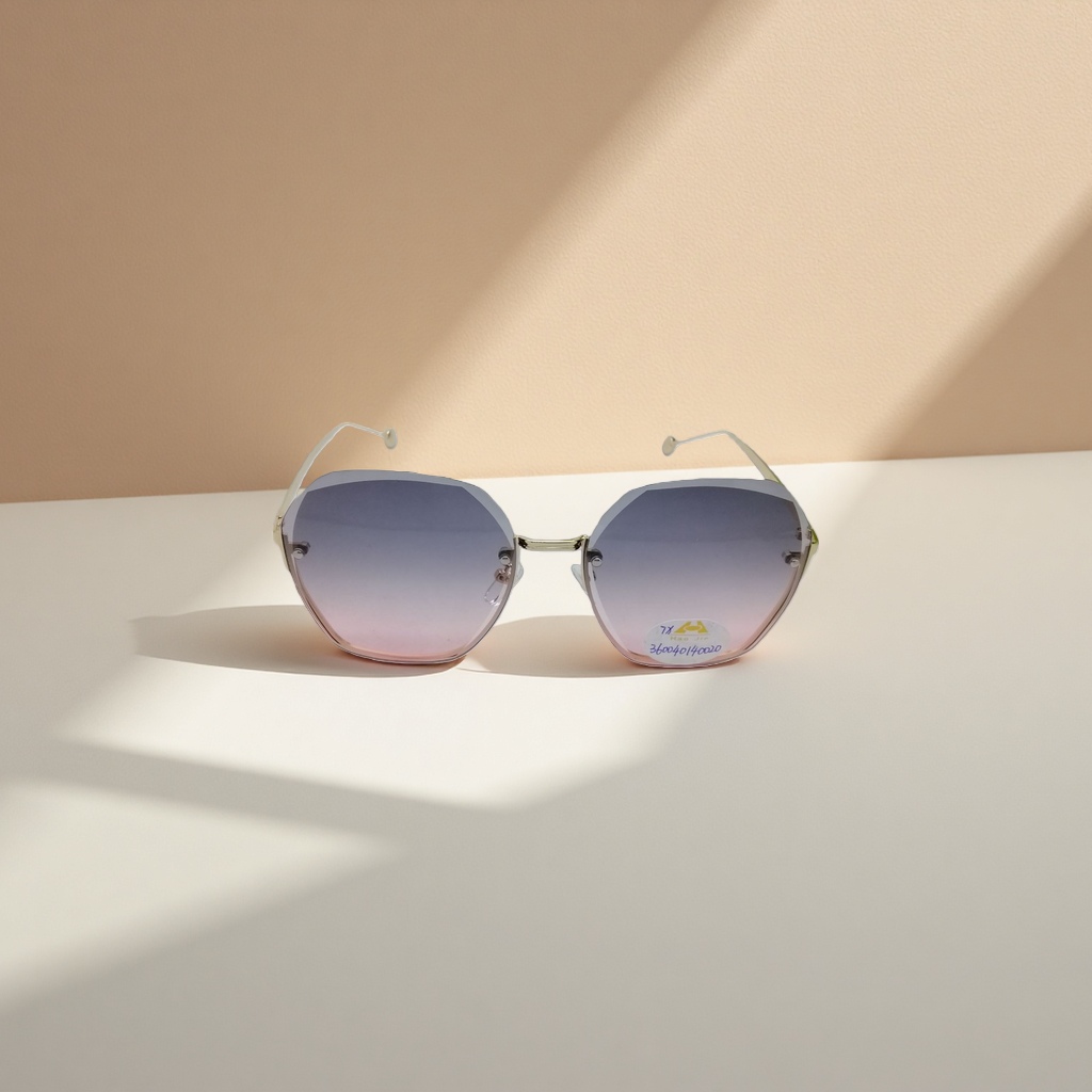 Golden-framed gradient pinkish-purple sunglasses for women, fashionable UV-protective sunglasses details Picture