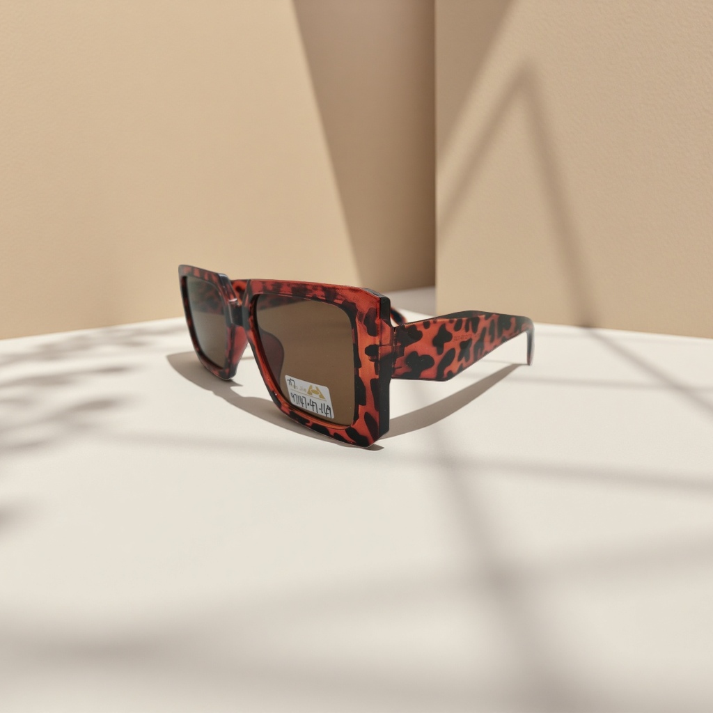 Orange and black panther pattern square sunglasses, fashionable and trendy UV-resistant polarized sunglasses details Picture