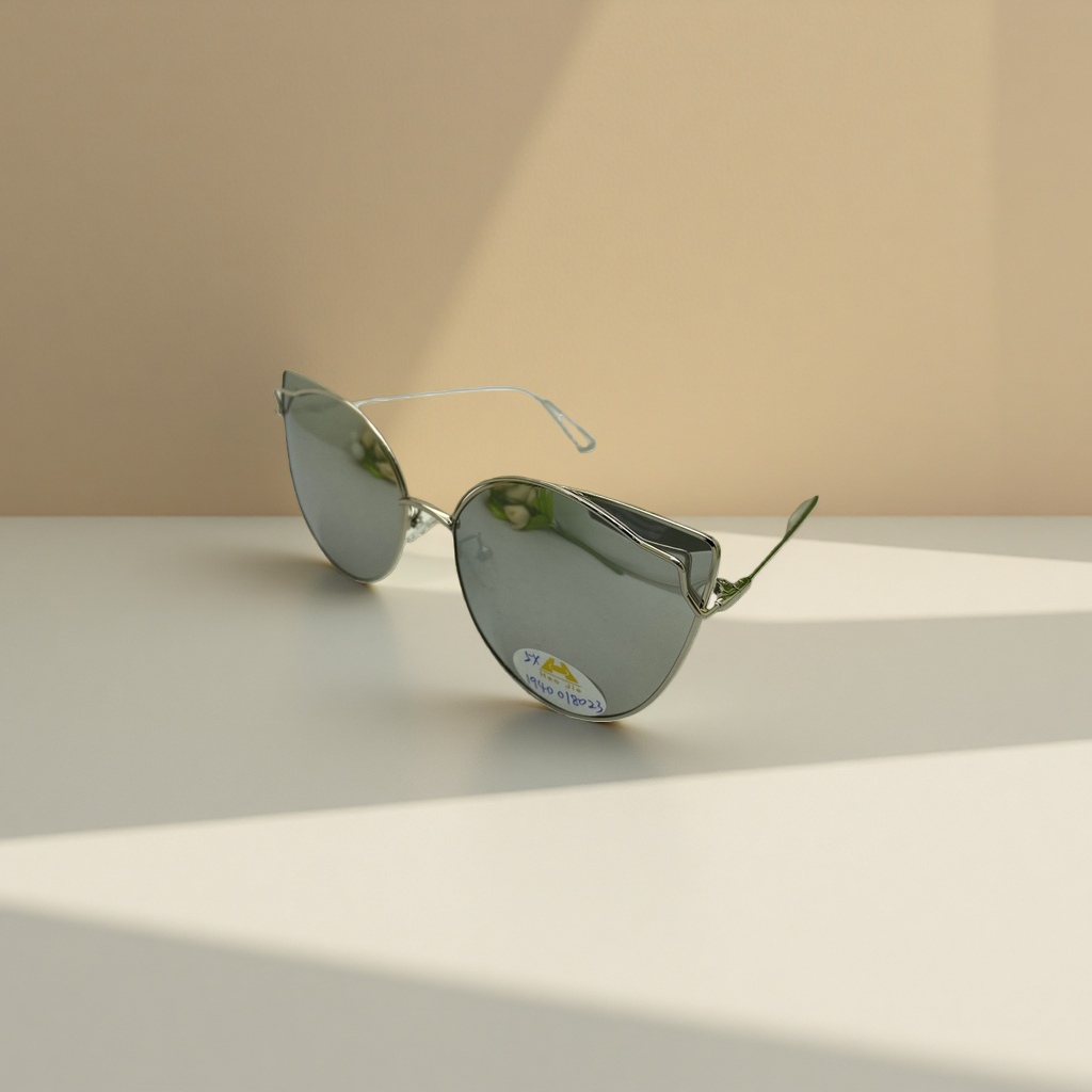 Silver cat-eye sunglasses, fashionable UV-resistant polarized sunglasses details Picture