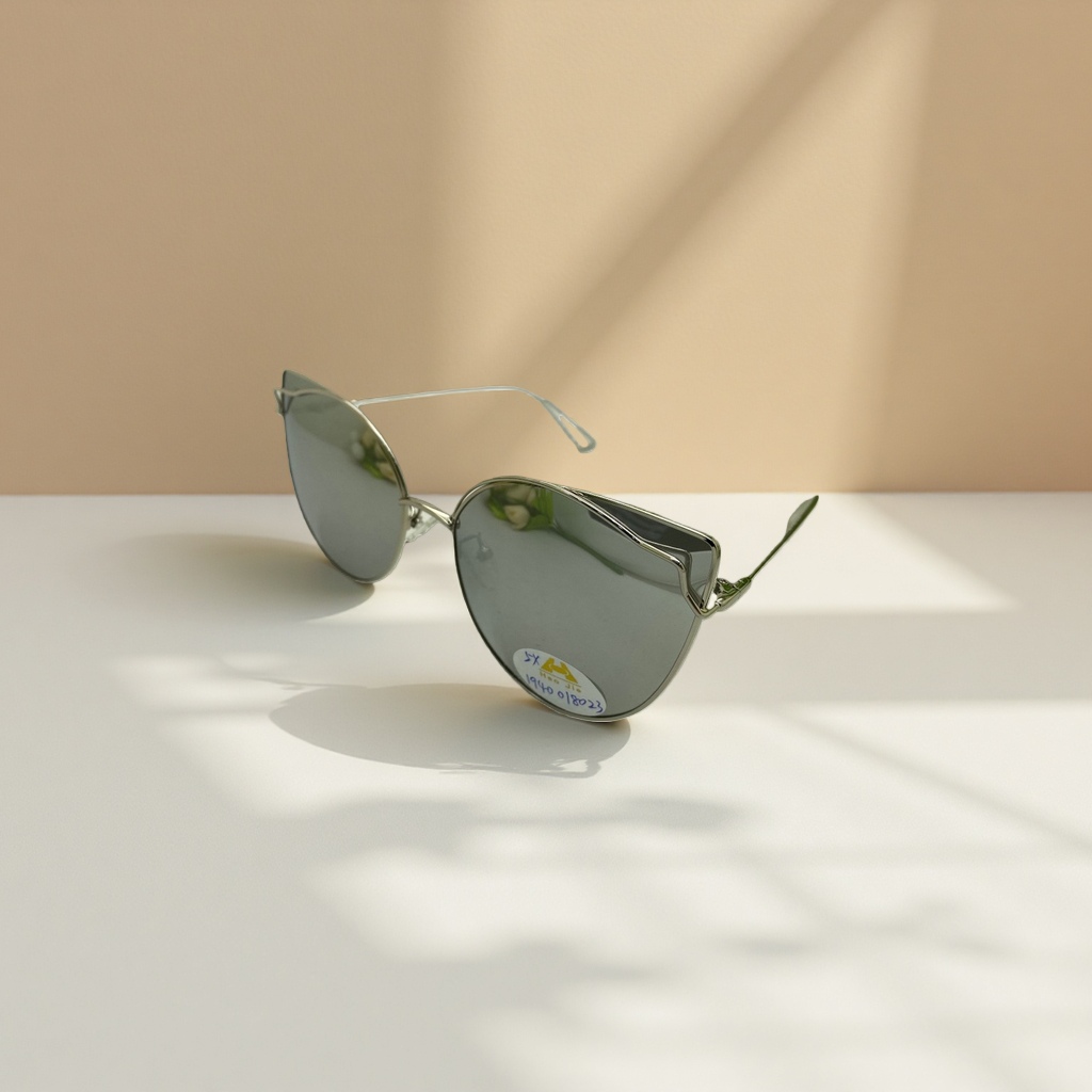 Silver cat-eye sunglasses, fashionable UV-resistant polarized sunglasses