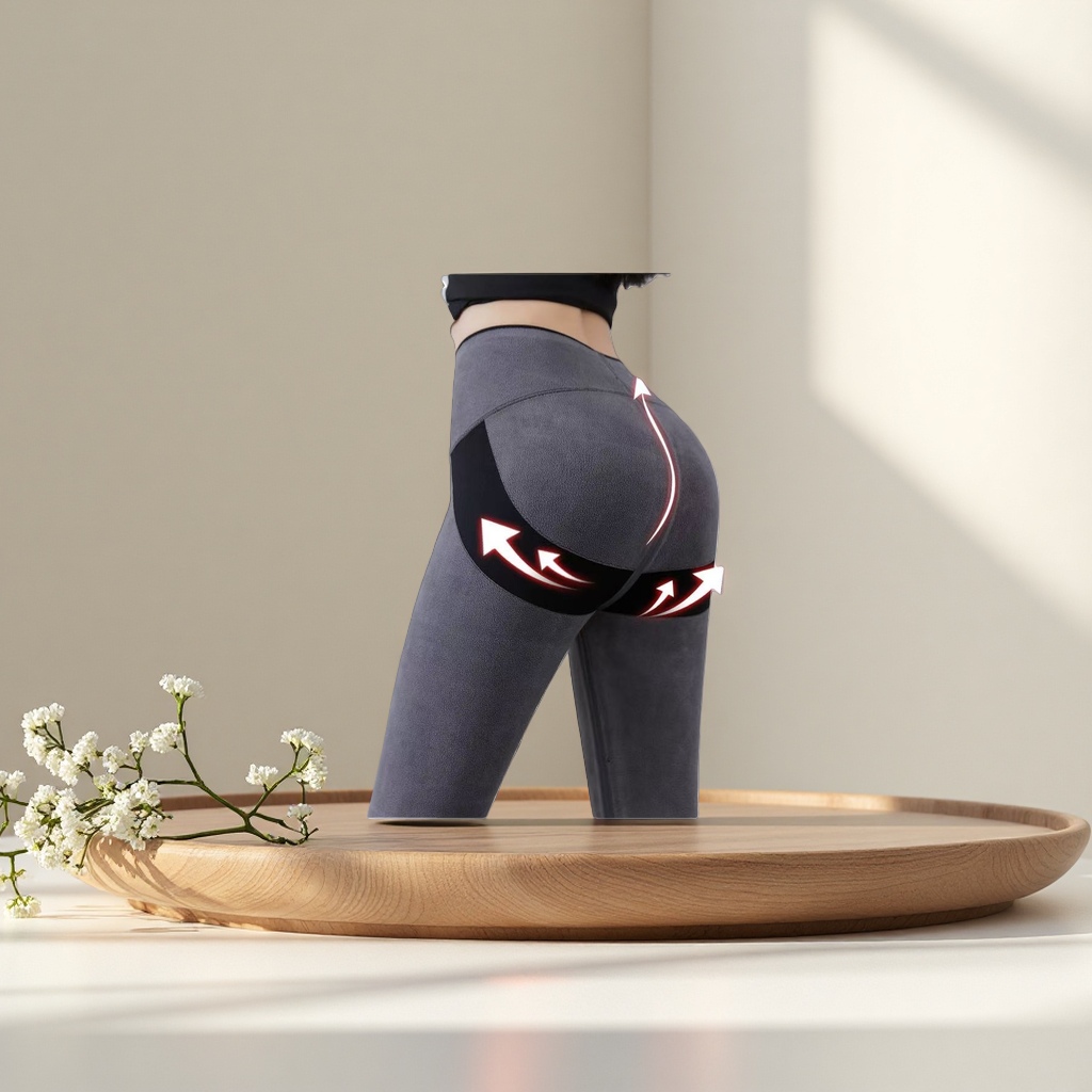 Grey high-waisted women's sportswear pants that accentuate the buttocks, slim, elastic and breathable casual fitness pants details Picture