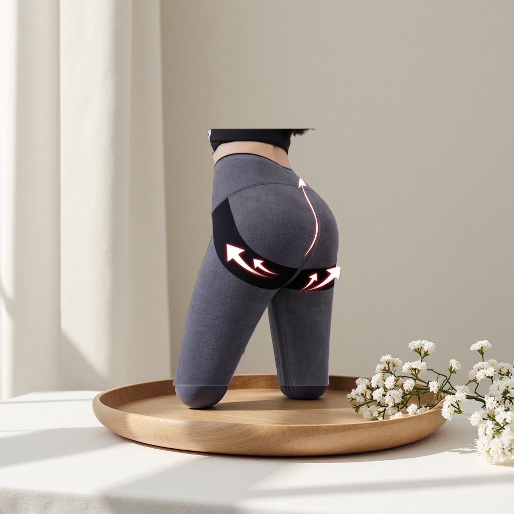 Grey high-waisted women's sportswear pants that accentuate the buttocks, slim, elastic and breathable casual fitness pants