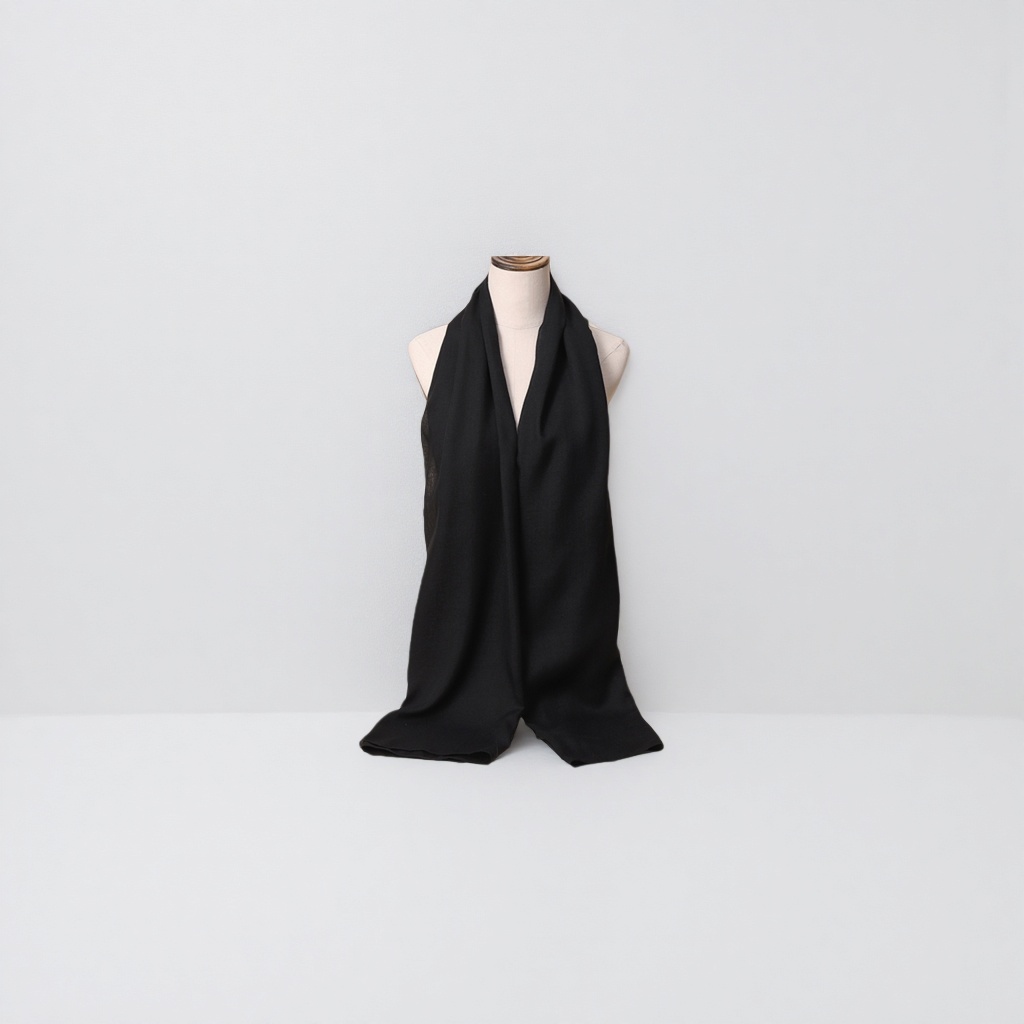 The black cashmere scarf is light, warm and a versatile neck accessory for winter Specification image