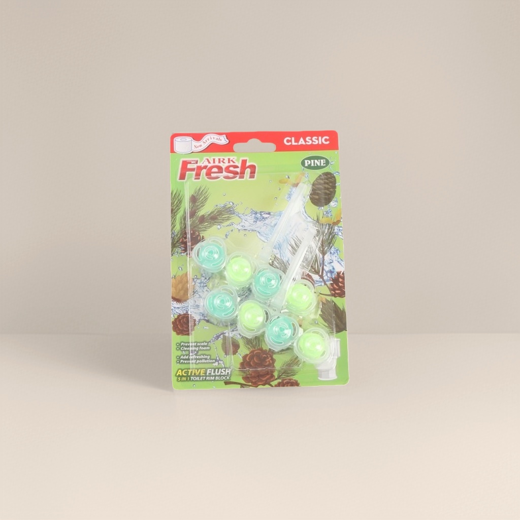 AIRK Fresh松香型绿色包装马桶清洁块5颗青绿色圆形+1个白色安装工具