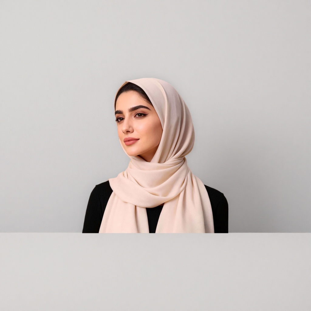 Beige women's headscarf is a fashionable and versatile pure cotton breathable and sun-protective headwear details Picture