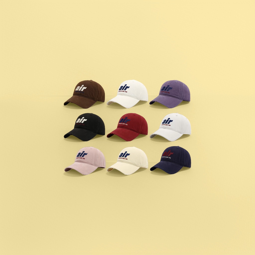 The weathered and worn pure brown baseball cap is printed "air OF WITH LOVE YOU" on the front of each cap