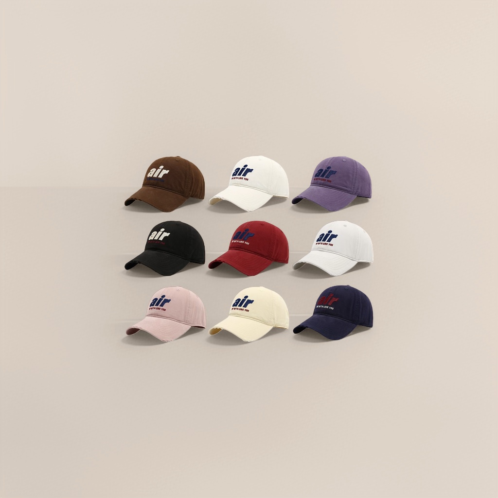 The weathered and worn pure brown baseball cap is printed "air OF WITH LOVE YOU" on the front of each cap Application Scenario