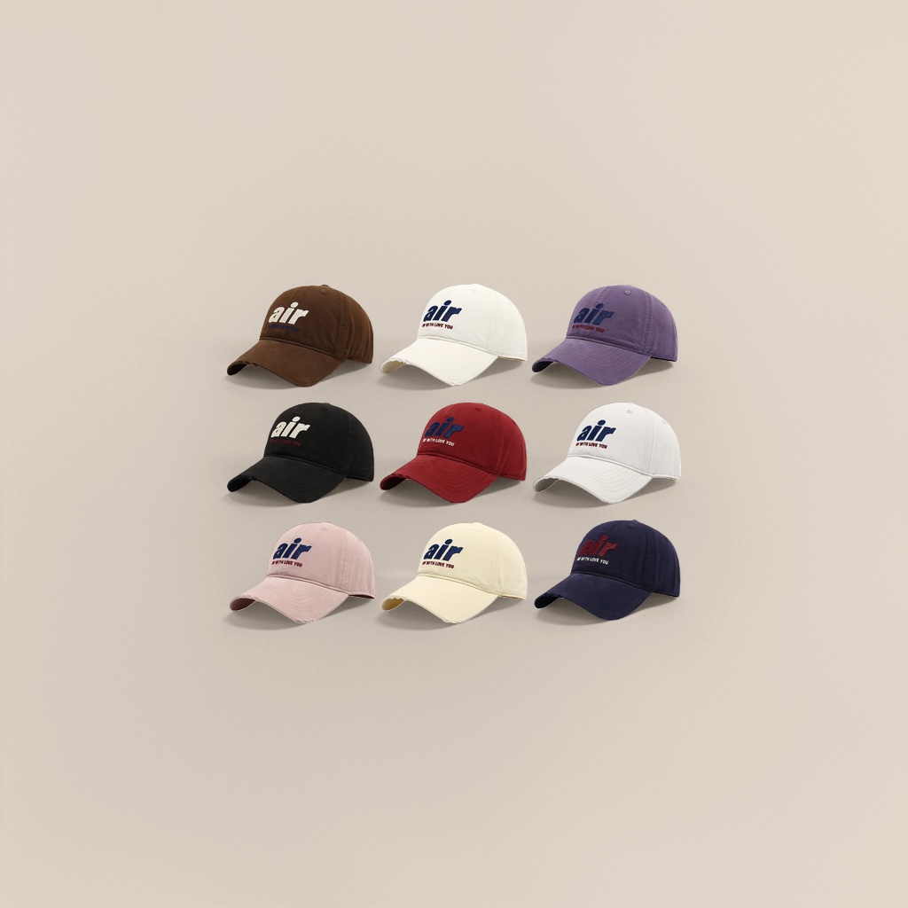 The weathered and worn pure brown baseball cap is printed "air OF WITH LOVE YOU" on the front of each cap Specification image
