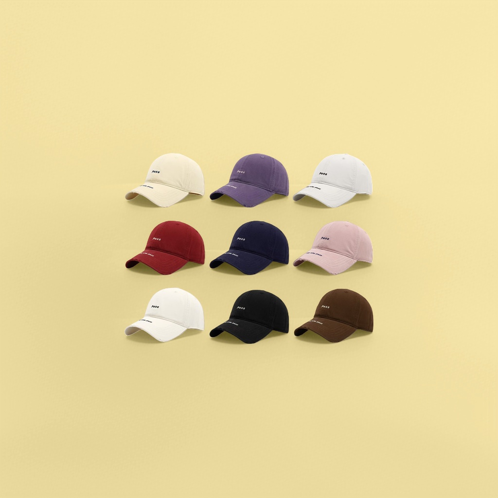 The front of the weathered and worn baseball cap is embroidered with the word "PASS". It's the same style for both men and women details Picture