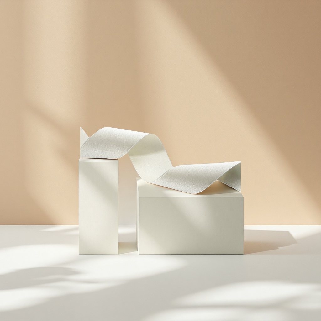 The gift box is wrapped in a beige woven ribbon satin finish and decorated with a handcrafted bow